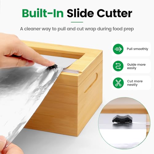Libreshine 12-Inch Bamboo Plastic Wrap Dispenser with Cutter for