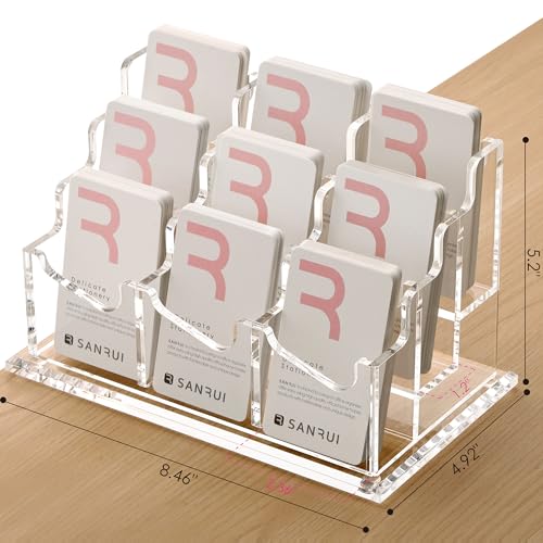 SANRUI Vertical Business Card Holder for Desk£¬Clear Acrylic Business Card Display Stand£¬9 Slots 3 Tier £¬Holds 450 Cards