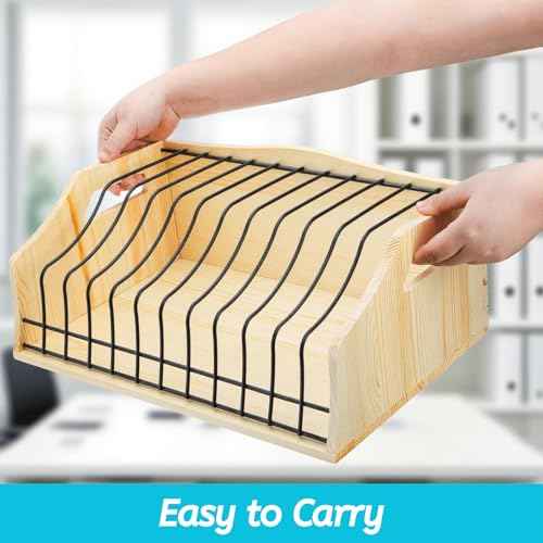 Youeon Vertical Clipboard Holder, 12 Slots Wood and Metal Clipboard Storage Rack, Desk File Organizer with Side Panel for Home, Office, School, No Assembly Required