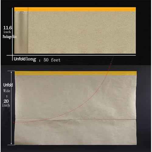 Masking Paper, Paint Masking Paper with Adhesive,20 Inch x 50 Feet Painters Paper Roll, Tape and Drape Painters Paper, for Auto Body Masking, Wall Covering and Paint Masking (6, 20 inch x 50feet)