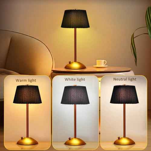 Cordless Metal Desk Lamp,Touch Sensor Control LED Table Lamp,3 Way Dimmable Nightstand Lamp with Fabric Shade Desk Lamp for Living Room, Dorm, Home Office (Black)