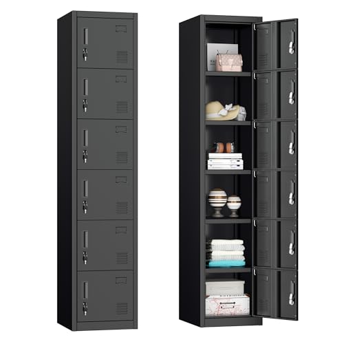Bonusall 72" High 6-Door Metal Locker with Keys, Black - Employee/Gym/School Storage