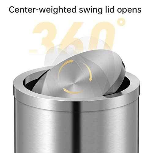 Mbillion Small Trash Can with Swing Lid 2.4 Gallons/9 Liter, Mini Trash Can with lid, Stainless Steel Cylindrical Garbage Can for Home and Office, for Ground and Desktop(Brushed Silver)