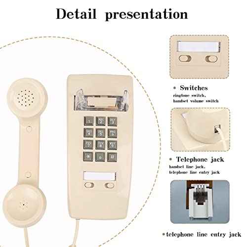 Wall Phone with Classic Design,Corded Wall Phone,Crisp Mechanical Ringer,Easy to Install, Retro Phone, Perfect for Kitchen,Living Room & Bedroom (Beige)
