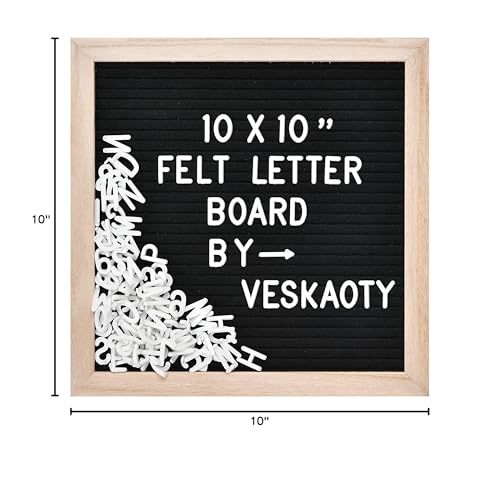 Veskaoty Black Felt Letter Board 10x10 Inch with 294 Letters & Symbols