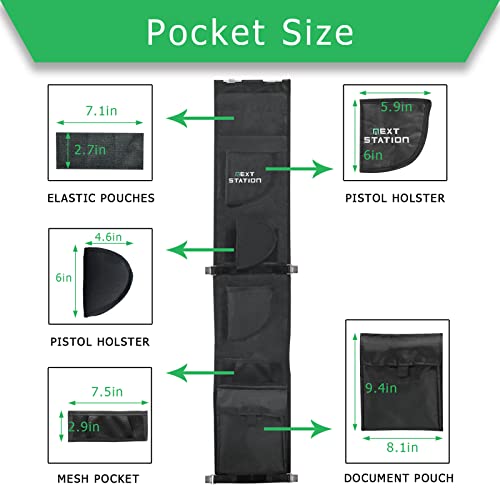 NEXT STATION Gun Safe Door Organizer,Safe Door Panel Organizer with Pistol Holsters Document Pouch Adjustable Width Fit Back Panel from 9 to 14 inches, Gun Safe Accessories Storage (8.5W*45.5H inch)
