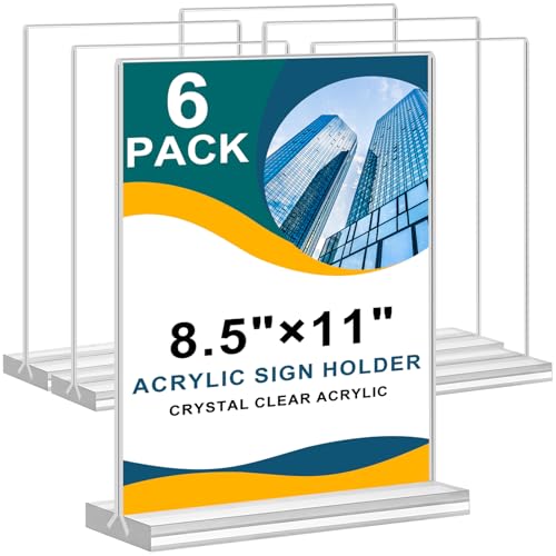 Arrobust 8.5x11 Vertical Double-Sided Acrylic Sign Holders - 6 Pack