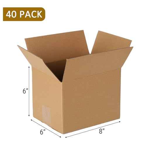 40 pack 8x6x6 inch Cardboard Box Mailers, Kraft Corrugated Mailer Cardboard Shipping Boxes For Small Business, Mailing, Packing and Storage