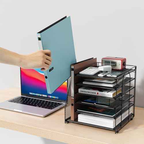 gianotter Desk Organizers and Accessories, 6-Tier Paper Organizer with File Holder, Document Organizer, Office Decor, Home Office Essentials(Black)