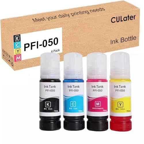 PFI-050 PFI050 Ink Tank Cartridge Compatible for PFI-050BK PFI-050C PFI-050M PFI-050Y Pigment Ink Bottle for imagePROGRAF TC-20 TC-20M Printer (70ML, 4 Pack)