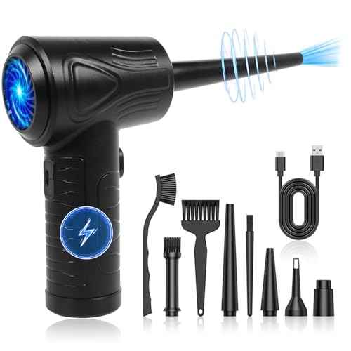 Compressed Air Duster - Portable Electric Air Duster Keyboard Cleaner, 3 Speeds to 100000RPM with LED Light, 7600mAh Rechargeable Battery, Cordless Air Blower for Electronic,Office,Home Cleaning