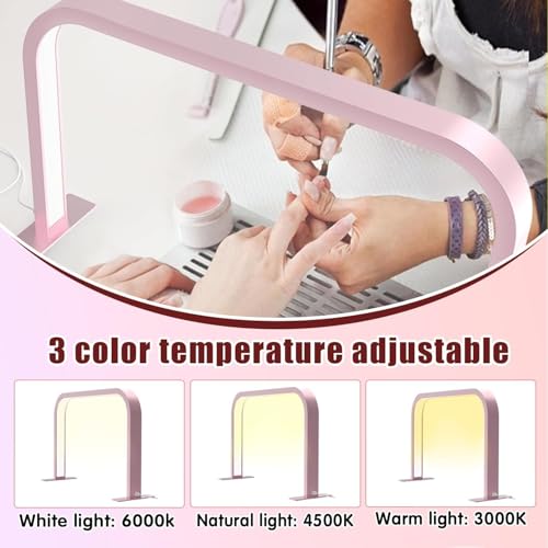 Half Moon Nail Desk Lamp, 45W LED Nail Tech Desk Light with Phone Holder, Half Moon Nail Light 3000-6000K Adjustable Brightness, Nail Table Arch Lamp, for Manicure Lash Eyelas (Gold), YY111