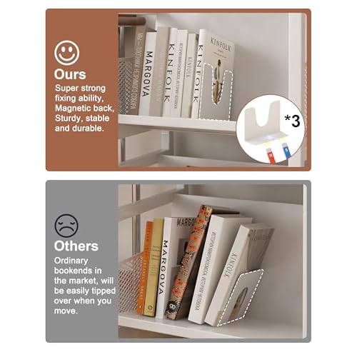 UMDONX Book Cart Heavy Duty Double-Sided with Silent Wheels & 3 Magnetic Book Supports Rolling Bookshelf Library Book Truck for Home, Office, or School