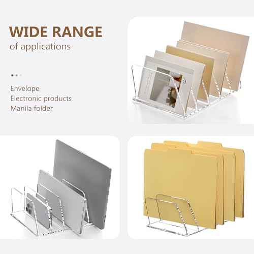 SANRUI Acrylic File Organizer for Desk, Clear 5-Section Vertical File Folder Holder Stand File Sorters, Mail Envelope Document Organization Rack Bookshelf for Office, Home, Classroom