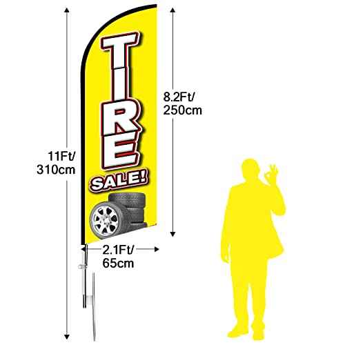 Tire Sale Feather Flags, 11FT Polyester Banner with Aluminum Alloy Pole, Stainless Steel Ground Stake, for Business Advertising, Opening Ceremony