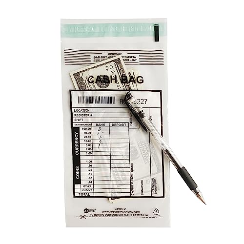 Tamper-Evident Clear Plastic Bank Deposit Bags, 5x9, Pack of 1000 | Write-On Panel, Tear-Off Receipt