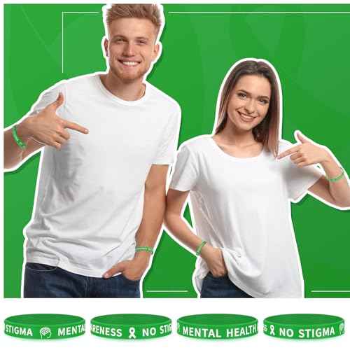 Leyndo Mental Health Awareness Silicone Bracelet Green Rubber Silicone Wristbands Bulk Unisex Motivational Mental Health Bracelet Gift for Women Men Teen Public Charity Events Supplies