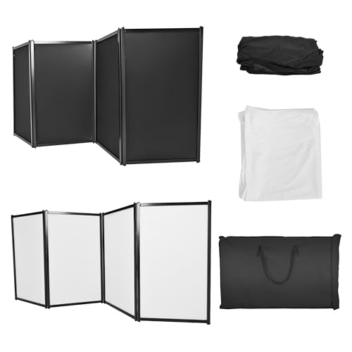 HECASA Portable DJ Facade Booth with Black & White Scrims, Steel Frame, 4 Panels