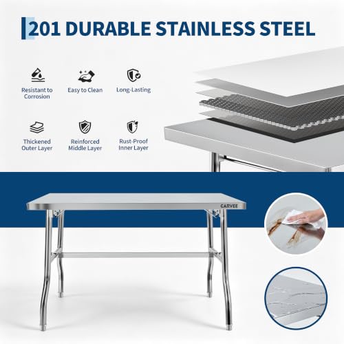 Garvee 201 Stainless Steel Folding Work Table 24x48in - Single Layer 48" x 24"