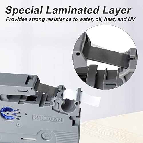 SUPVAN LP5120M Continous Label Maker Tape Adapted Label Print Paper 8 Packs Size 0.47in x 13.12ft Thermal Laminated Waterproof Self-Adhesive Multipurpose Labeling Tape Replacement£¬Black on White