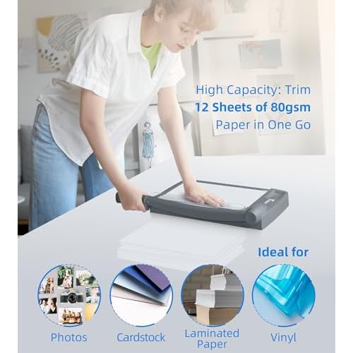 Firbon 12" Guillotine Paper Cutter, Heavy Duty 12-Sheet Capacity Trimmer for Cardstock, Photos, Scrapbooking, Office, Classroom, Studio (Gray)