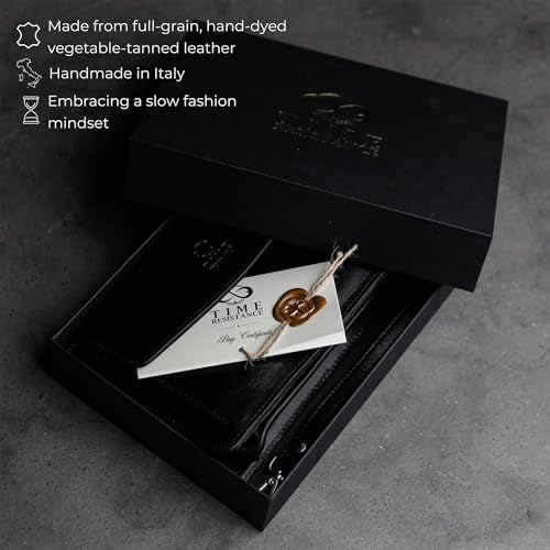 Time Resistance Leather Clutch for Men – Black Organizer Wrist Bag, Handmade in Italy