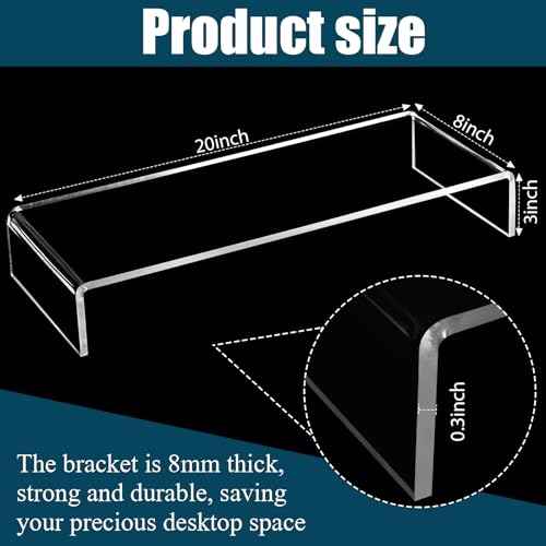 Jetec 2 Pcs Acrylic Monitor Stand Desktop Video Acrylic Monitor Riser Desk Shelf Computer Stand for Laptop TV Computer Screen Desk Organizer Teacher's Day Supplies (Clear, 20 x 8 x 3 Inch)