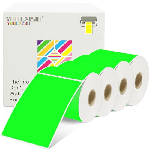 1200PCS Rectangle Label Stickers 3x5 Inch Inventory Labels Color Coding Thermal Shipping Labels for Moving Box, Printable Adhesive Stickers for Bar-Codes, Address,4 Rolls,Fluorescent Green