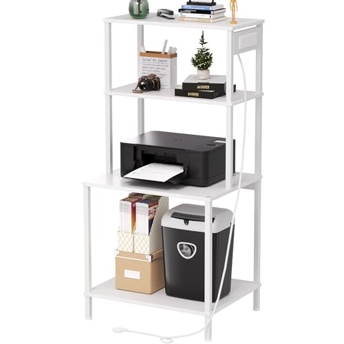 Printer Stand with Charging Station, 49"Tall 4-Tier printer Stand with Storage, Large Printer Table for Home Office, Kitchen, Living Room, PrinterCart Beside Desk for Printer, Scanner (White)