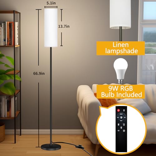 Qaubauyt White RGB Floor Lamp with APP Control Dimmable 67-Inch Tall Standing Lamp for Living Room & Bedroom
