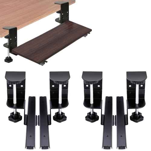 2 Set of Keyboard Tray Under Desk Clamp and Rail Set for DIY Custom Wooden Keyboard Trays (Tray Not Included), Under Desk Pull Out Sliding Track with Sturdy C Clamp Keyboard Holder Hardware (Black)