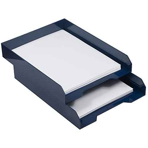 JAM PAPER Stackable Paper Trays - Navy Blue - Desktop Document, Letter, & File Organizer Tray - 2/Pack