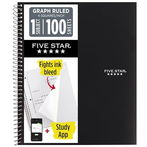 Five Star Black 1 Subject Graph Ruled Notebook with Water-Resistant Cover, Pack of 1