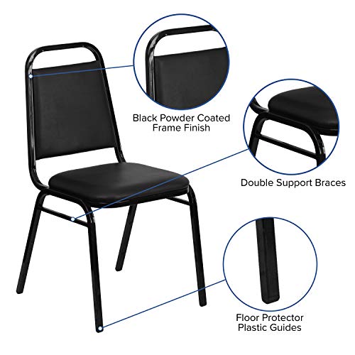 Emma + Oliver Black Vinyl Trapezoidal Back Banquet Chair (Stacking, 500 lb, 10 High)