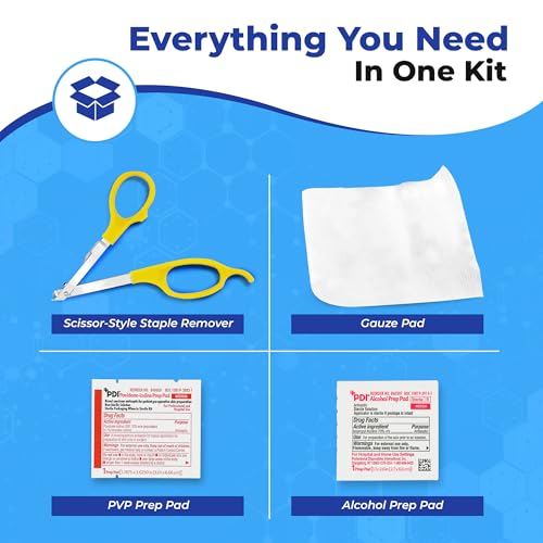 EliteMed Premium Sterile Staple Removal Kit – Includes Remover, PVP & Alcohol Pads, Gauze