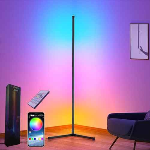 Corner Floor Lamp,60¡± Smart RGB LED Corner Lamp with App and Remote Control, Color Changing Ambience Light with Music Sync, Easy to Install, Led Floor Lamp for Living Room Bedroom Gaming Room