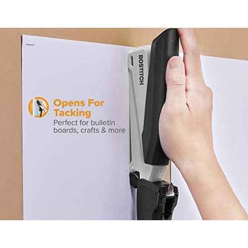 Bostitch Office Executive 3 in 1 Stapler, Includes 210 Staples and Integrated Staple Remover, One Finger Stapling, No Effort, 20 Sheet Capacity, Spring Powered Stapler, Black/Gray (INP20)