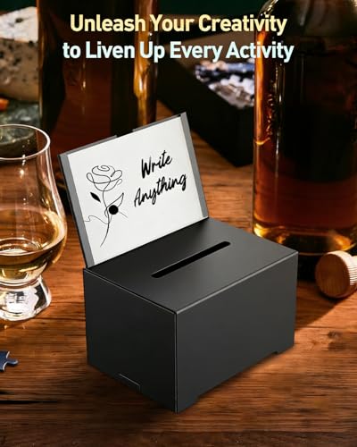 Uniclife 6.4x4.7x4 Black Metal Donation Box with Lock & Removable Sign - 1 Pack