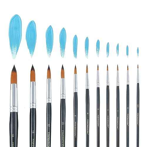 Transon 11pcs Round Paint Brush Basic Set for Watercolor, Acrylic, Gouache, Ink, and Tempera Painting