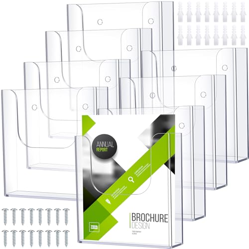 Ripeng 8 Pack Brochure Holder Wall Mount 6 x 9 Inch Clear Flyer Holder Magazine Pamphlet Display Stand Acrylic Wall Organizer Plastic Wall File Holder for Literature Mail Paper document Rack Display