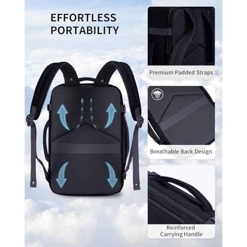 ECOHUB 17" Small Travel Backpack, United Airlines Personal Item Bag 17x10x9 with 16 Pockets, Water Resistant Rucksacks Fit 15.6" Laptop, AirTag Pocket, Lightweight Casual Daypack, 25L, Black