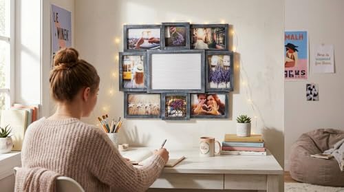 Black 19x17 Inch 8-Opening Collage Picture Frame with Letter Board - Elements