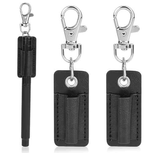 2 Pieces Lanyard Pen Clip, Anti-Lost Neck Lanyard, Portable Leather Neck Pen Holder Keychain