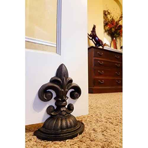 Lulu Decor, Fleur De Lis Sculpture, Door Stop, 2 Lbs, Door Stopper (Antique Black)