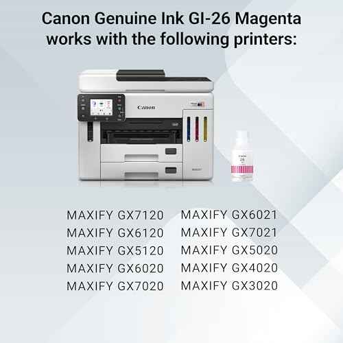 Canon GI-26 Genuine Pigment Magenta Ink Bottle, Compatible with MegaTank GX7120, GX6120, GX5120, GX6020, GX7020, GX6021, GX7021, GX5020, GX4020, and GX3020 Printers