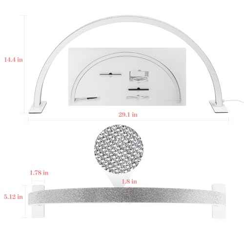 29in Half Moon Light for Nail Desk, 2700K-5600K, Tattoo Lighting Lamp, Nail Desk Lamp, Eyelash Light, Salon&Home, White(Crystal Diamond)