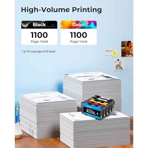 822XL Ink Cartridges Remanufactured Replacements for Epson 822XL Ink Cartridges for Epson WF-3820 Printer Ink Workforce Pro WF-4820 WF-4830 WF-3823 WF-4833 WF-4834(2Black, 1Cyan, 1Magenta, 1Yellow)
