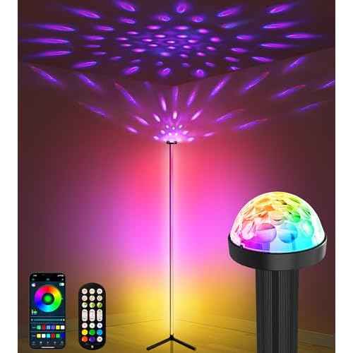 Uplighter Corner Floor Lamp, Smart RGB LED Corner Floor Lamp,Modern Projector Floor lamp with APP & Remote,Ambient Lighting Color Changing Standing Lamp with Music Sync for Living Room