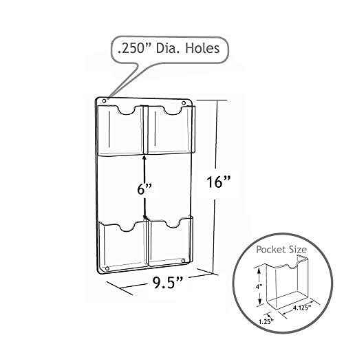 Azar Displays 252063 9.5" W x 16" H Four Pocket Wall Mount Brochure Holder (2 Pack)