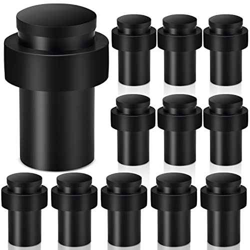 KOLAKO Door Stoppers, 12 Pack Cylindrical Floor Mount Door Stop Black Heavy Duty Door Stops Stainless Steel Metal Safety Floor Doorstops for Wall